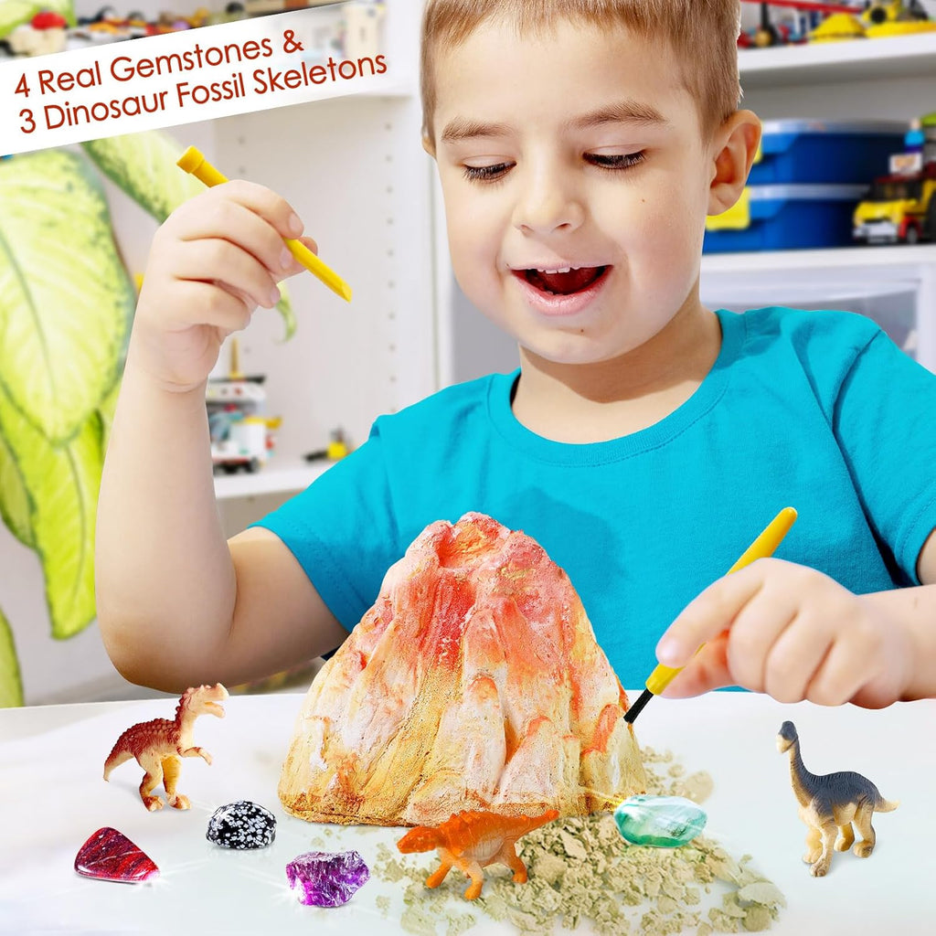 UNGLINGA Erupting Volcano Science Kit for Kids, Gemstone Donosaur Dig Volcano, Snow Eruption Volcano, Chemistry Experiment Lab Toys Gift for Boys & Girls