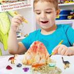 UNGLINGA Erupting Volcano Science Kit for Kids, Gemstone Donosaur Dig Volcano, Snow Eruption Volcano, Chemistry Experiment Lab Toys Gift for Boys & Girls