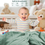 Muslin Swaddle Blankets for Newborn, 2 Pack Breathable Soft Receiving Blanket, Large 41 x 41 inches Swaddle Wrap Burping Clothes, Essentials Infant Shower Items. (Beige & Green)