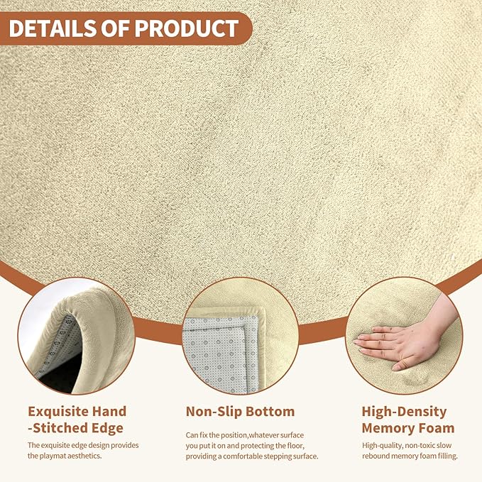 Baby Play Mat for Floor - 1.4" Thick Memory Foam Rug, 70"x59" Playpen Tummy Time Mat, Soft Velvet Nursery Rug, Large Padded Crawling Mat, Cushioned Pads for Playroom Toddlers, Infants, Yoga, Tatami