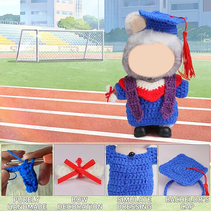 Clothes for 17cm Doll - Handmade Knitting Wool Graduation Gown, Premium Handcrafted Crochet Complete Dolls Clothes Outfit with Accessories (No Doll)