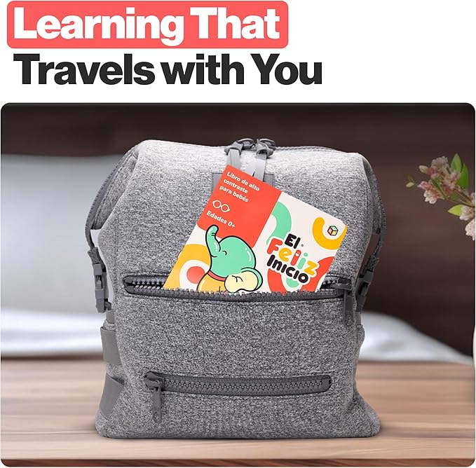 Happy Start Award-Winning High Contrast Board Book - Newborn Black & White Baby Cards, Easy to Clean, Hospital Approved, Stands on Its Own, Tummy Time Toy, Ages 0+ (Spanish)