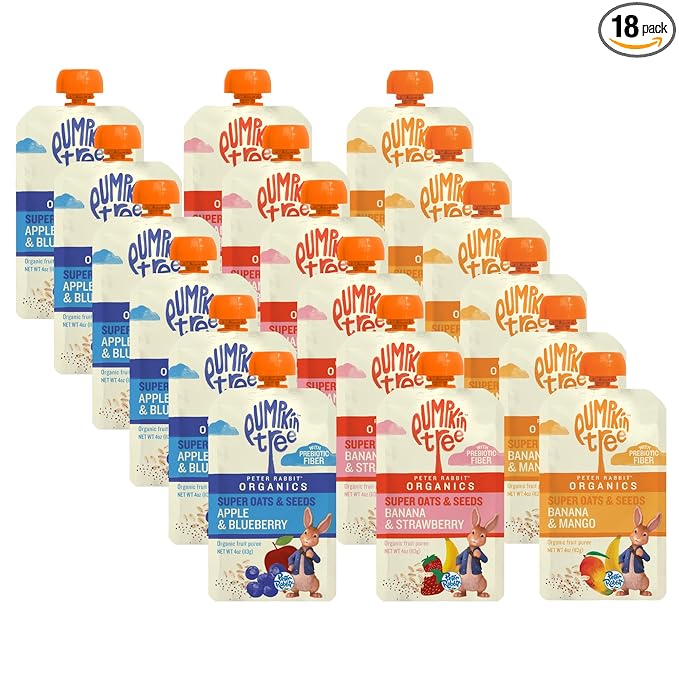 Pumpkin Tree Peter Rabbit Organics Super Oats & Seeds Variety Pack - Squeezable Snack Pouches, 4 oz. (Pack of 18)