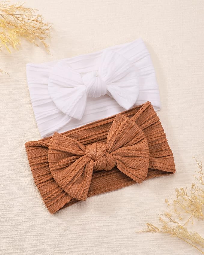 jollybows 6pcs Baby Nylon Headbands Hair Bow Elastics Hairbands Hair Accessories for Baby Girls Newborn Infant Toddlers Kids (Natural colors)