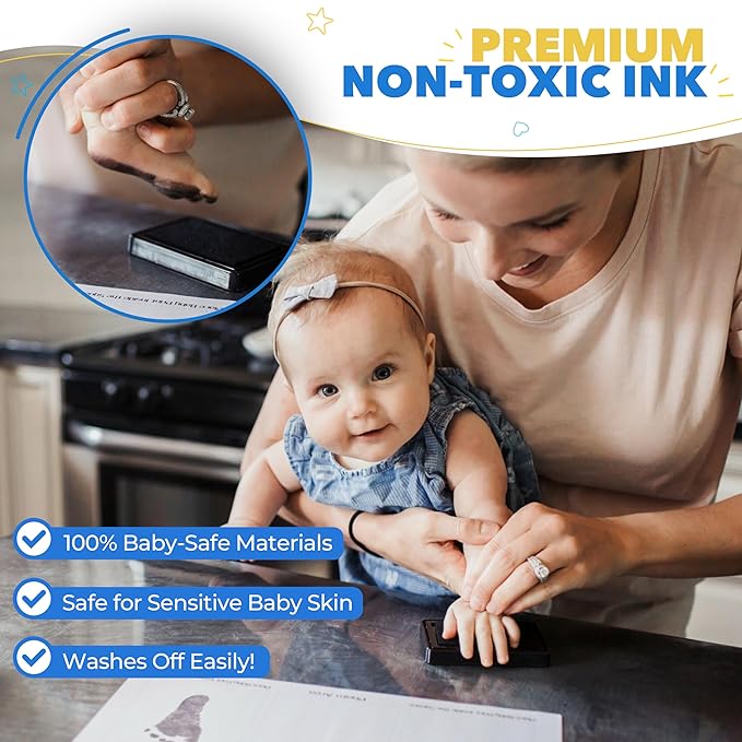 Bubzi Co Baby Handprint Kit & Footprint Photo Frame for Newborn Girls and Boys, Unique Baby Shower Gifts Set for Registry, Memorable Keepsake Decorations for Room Wall or Nursery Decor (Natural Wood)