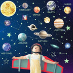 Glow in The Dark Stars and Planets for Ceiling, Glow Solar System Wall Stickers, Space Wall Decals for Kids Boys Room (Green)