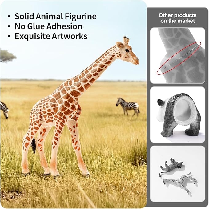 12PCS Realistic Safari Animals Figures Learning Toys Set, Large African Animal Toys, Wild Zoo Animal Toys, Educational Playset Toys for Boys Girls, Birthday Gift for Toddlers Kids