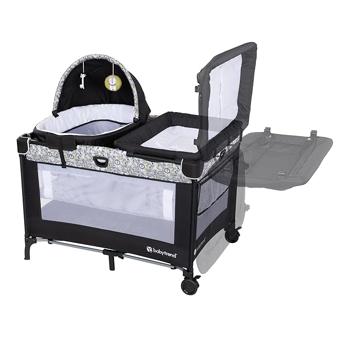 Baby Trend Nursery Den Playard with Snooze Pod and Flip Over Changer, Hidden Jungle Trio