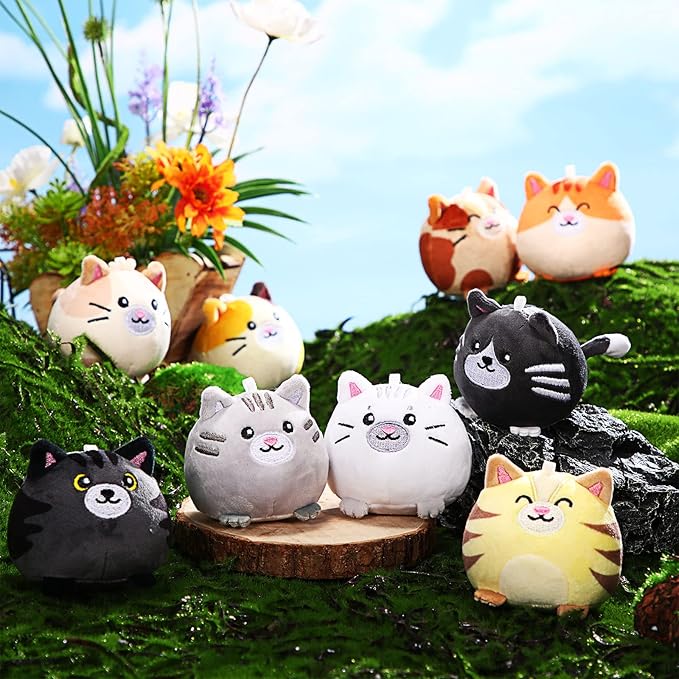 Libima 9 Pcs Mini Stuffed Animals Keychains 3.15 Inch Small Plush Cute Ornaments Bulk Toys for Baby Shower Birthday Party Decors Gift Bags Fillers Halloween Christmas Basket Stuffers(Cat)