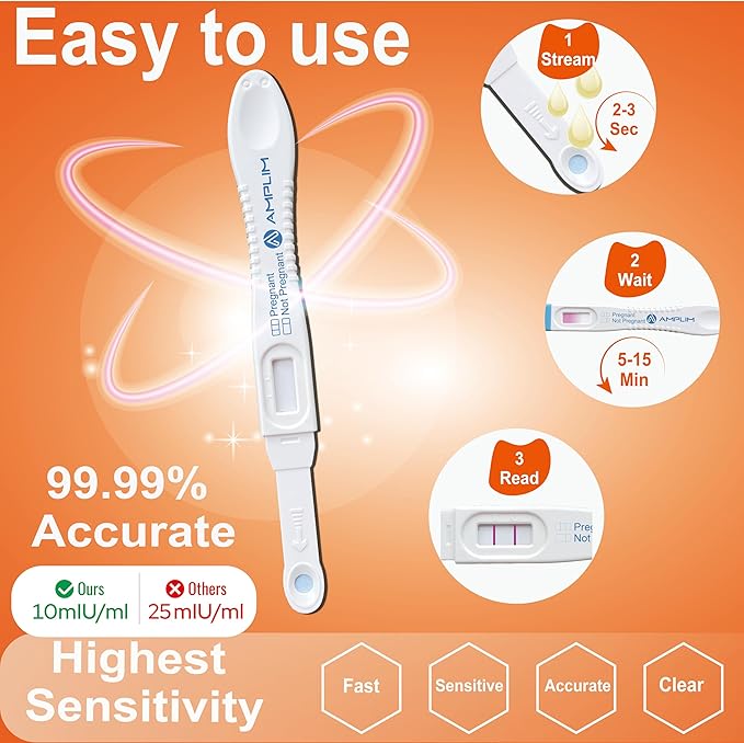 Amplim Early Result Pregnancy Test Sticks | 6 Days Early Detection Pregnancy Tests at Home, 99.99% Accurate, Ultra Sensitive 10 MIU/ml, | Fertility HCG Midstream/Dip Rapid Test (30-Pack)