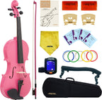 1/4 Fiddle Pick Colored Premium Violin Outfit for Beginners Adults Kids With 5 Color Fingering Tape- Handcrafted Student Beginner Violin. (Pink, 1/4)