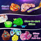 Dinosaur Slime Kit for Girls, Glimmer Crunchy, Galaxy Slime Making Kit for Kids 6-12, Glow in The Dark DIY Slime Kit with Add-ins, Foam Balls, Charms, Glitters, Dinosaur Gift Toys