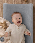 Blissful Diary Muslin Baby Changing Pad with Waterproof Lining Foam, Diaper Changing Table Pad with Cover for Dressers (Gray, Rectangular)