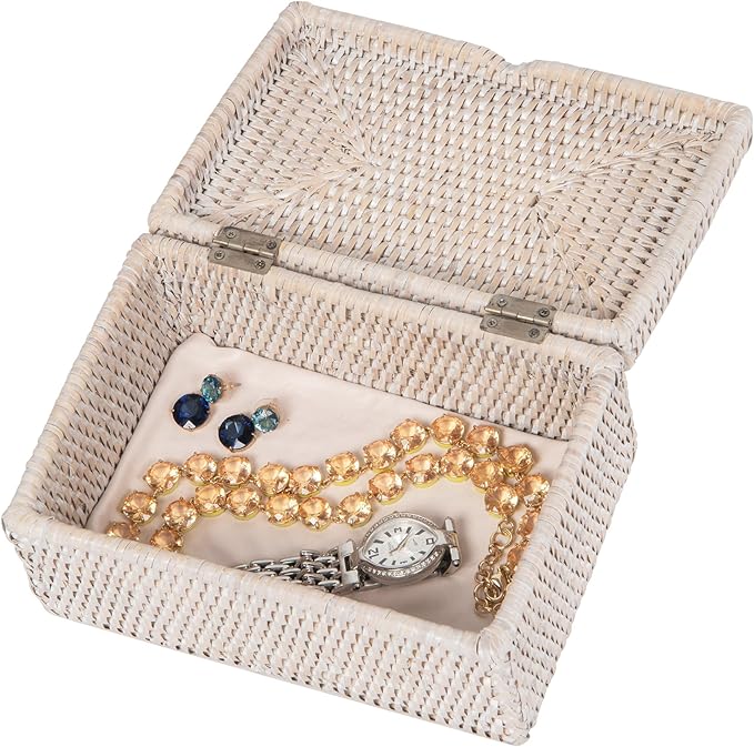 La Jolla Rattan Storage Box for Wet Wipes, Jewelery and More (White-Wash)