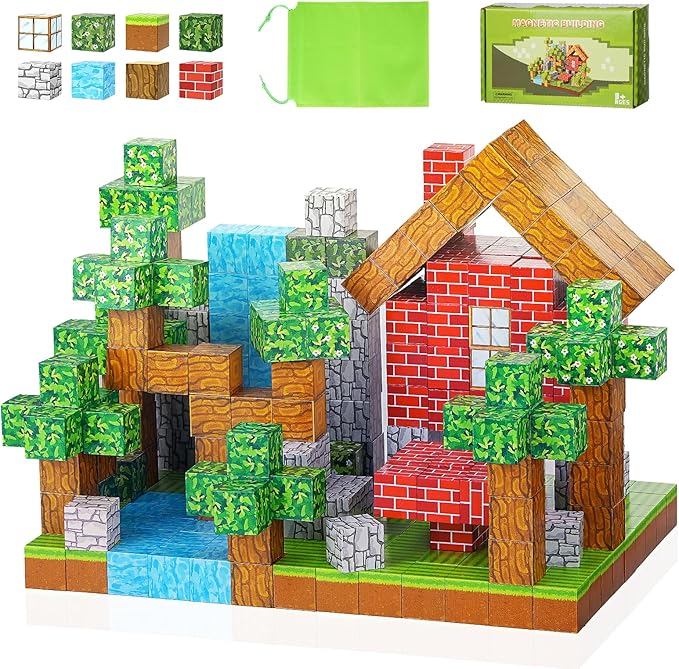 Hayder 100PCS Build Forest World Magnetic Building Blocks, Stacking Magnet Cubes STEM Construction Montessori Sensory Toys for Kids 3+