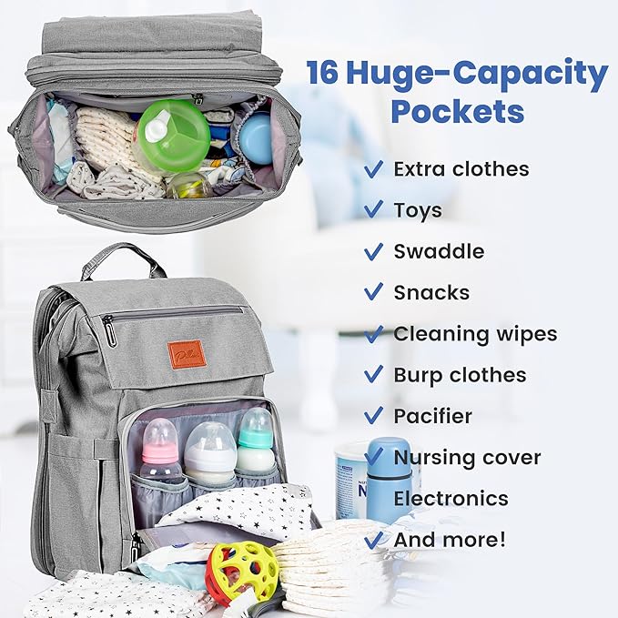 PILLANI Baby Diaper Bag Backpack - Large Bag for Boys & Girls, Waterproof Diaper Backpack - Travel Diaper Bags w/Changing Pad, Baby Registry Search & Shower Gifts - Essentials Must Haves Newborn Stuff