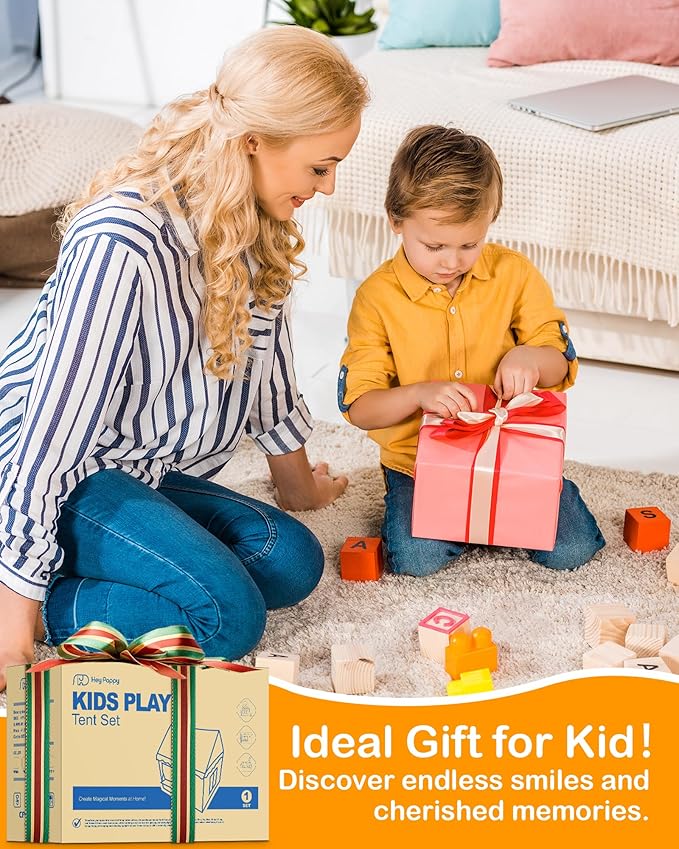 Kids Play Tent, Toddler Tent for Kid Indoor & Outdoor, 48.5"x39.4"x48.5" Playhouse Tent Burger Theme with Complete Toys Set, 3 Window, Lights and Balloons