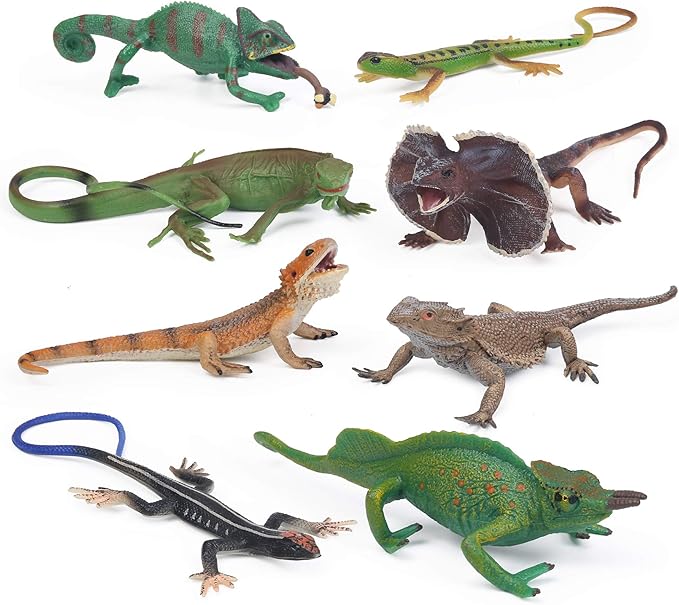 UANDME 8pcs Lizard Animal Figurines Realistic Reptile Animal Figures Chameleon Prank Props Scary Toy Playset Wilde Life Creatures