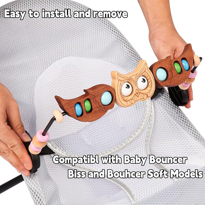 Baby Bouncer Toy Bar Compatible with Baby Bjorn Bouncer Toy Bar for Baby Bouncer, Durable Wooden Bouncer Attachment, Rotatable Infant Sensory Toy