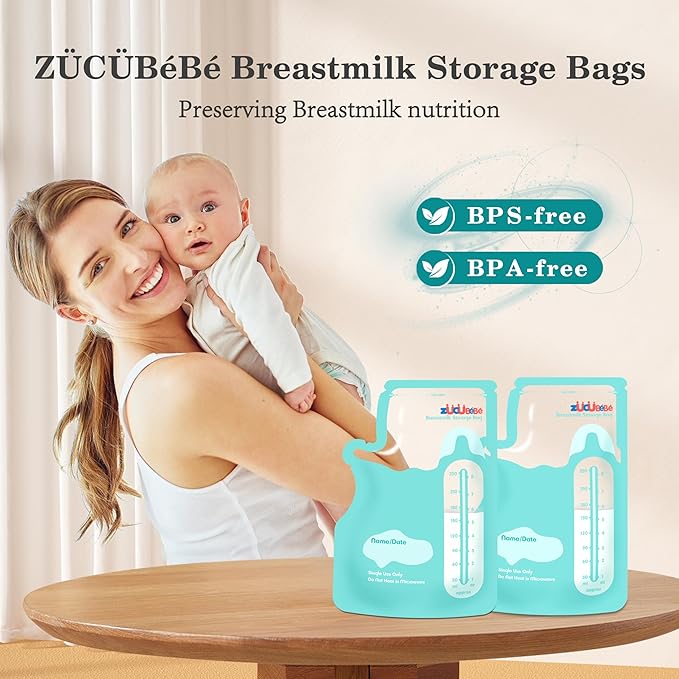 Breastmilk Storage Bags(50 Count)，8oz Milk Storage Bags for Breastfeeding，BPA Free with Easy Pour Spout, Self Standing, for Refrigeration and Freezing Blue