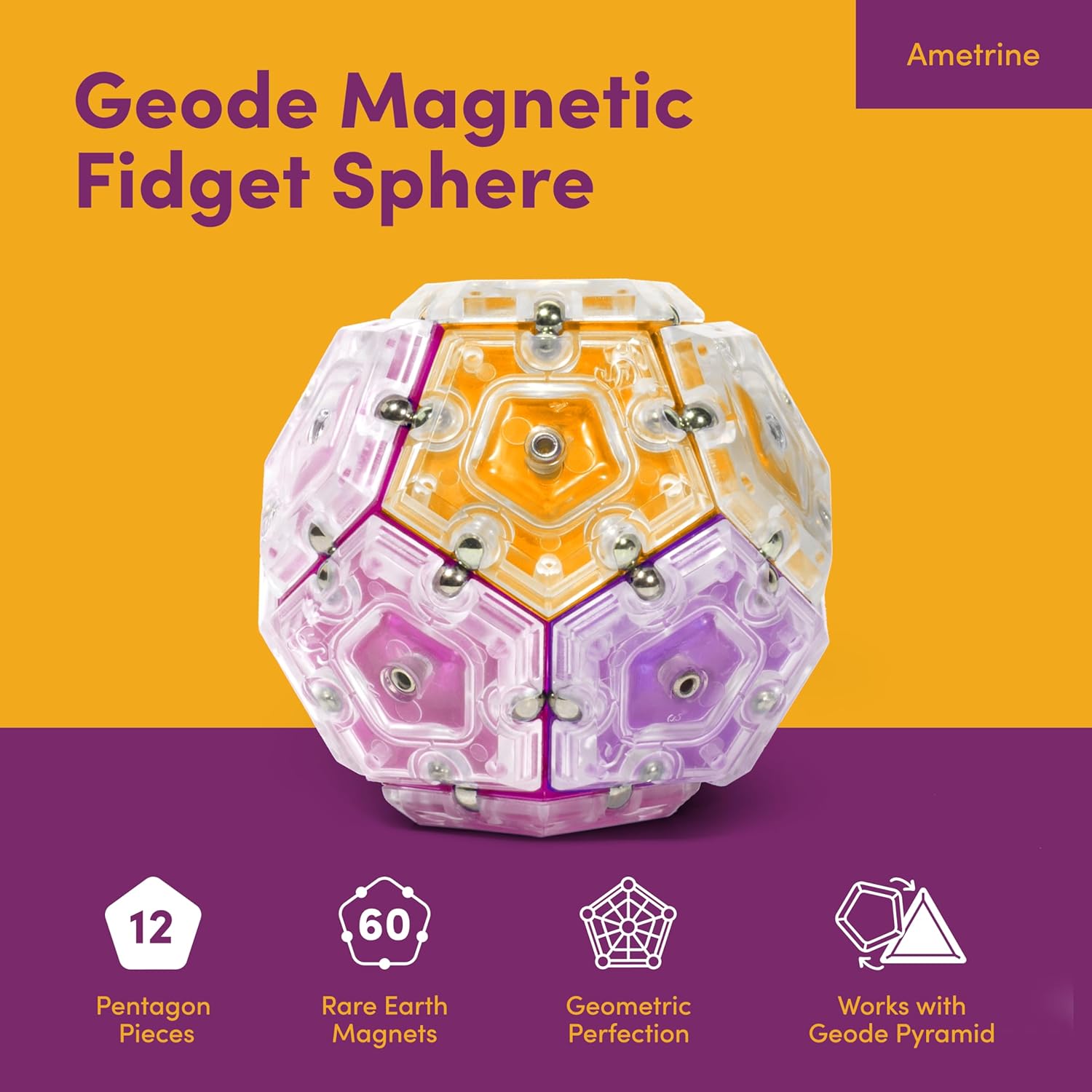 Speks Geode Sphere Magnetic Fidget Toy for Adults | Quiet Adult Sensory Toy for Stress Relief & Anxiety, Office Desk Toy & Top Gadget Gift Idea | Warm, 12-Piece Set