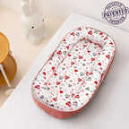 Baby Lounger, Foldable Infant Nest Pillow with Soft Memory Foam Mat, Cover with Adorable Pattern, Converts to Backpack for Easy Travel, 0-12 Months, Pink
