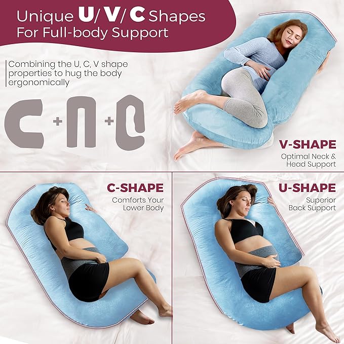 PILLANI Pregnancy Pillows for Sleeping - V C U Shaped 57inch Full Body Pillow with Removable Washable Cover, Cooling Maternity Pillow for Pregnant Women, Support for Back Belly Legs Hip