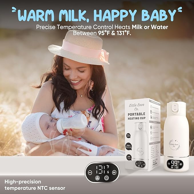 Portable Baby Bottle Warmer for Travel - 17 oz Big Capacity - Milk & Water Warmer, Ideal for Breastmilk and Baby Bottles - Accurate Temperature Control - Touch Screen Display - On-The-Go Convenience