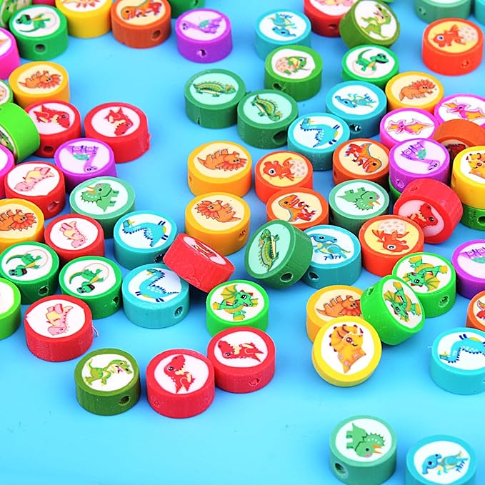 1000PCS Dinosaur Polymer Clay Beads Bracelet Making kit, 24 Style Cute Fun Beads Beads Charms for Jewelry Necklace Earring Making DIY Accessories for Women Girls