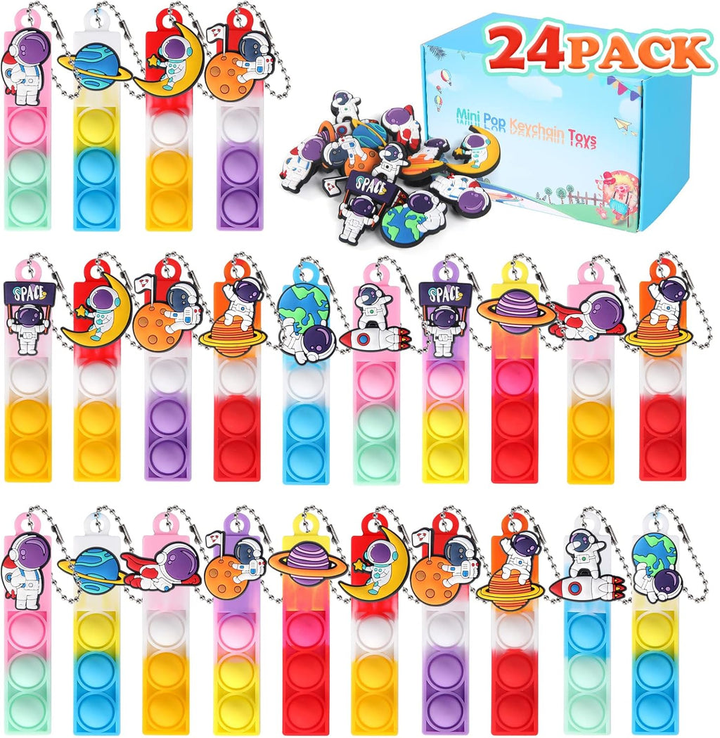 24pcs Mini Pop Fidget Toys Bulk Astronaut Party Favors for Kids Pop Keychain Sensory Toys Bag Fillers Pop Toddler Birthday Carnival Treasure Classroom Prizes Stress Reliever Desk Toy for Boy Girl