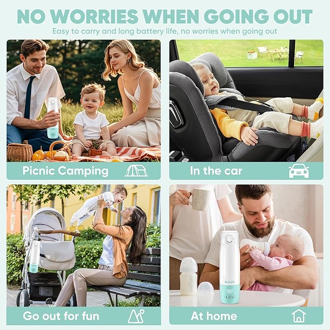 Portable Bottle Warmer for Travel,Portable Milk Warmer for Baby-12oz Ceramic Heater Heating,Fast Charging & Cordless Portable Baby Bottle Warmer -Dual Heating Modes for Breast Milk & Water,Green