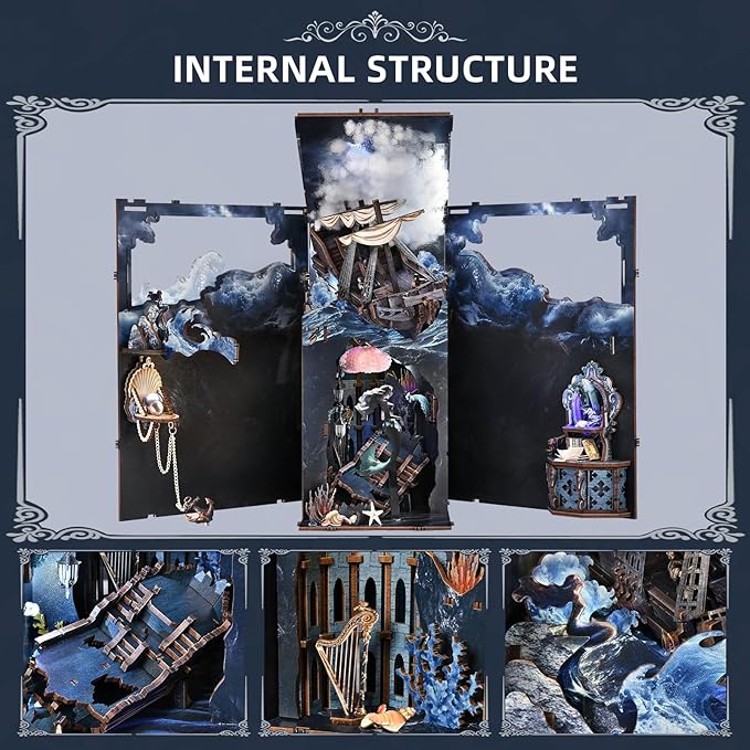 Book Nook Kit, DIY Miniature Dollhouse Book Nook Kit with Dust Cover and LED Light (The Song of Sirens)