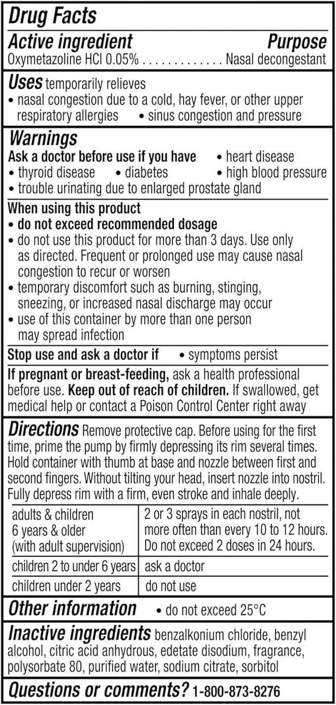 Vicks Sinex SEVERE Allergy & Sinus Nasal Spray, Original Ultra Fine Mist, Decongestant Medicine, Relief from Nasal Congestion due to Cold or Allergy, Sinus Pressure Relief, 265 Sprays x 2