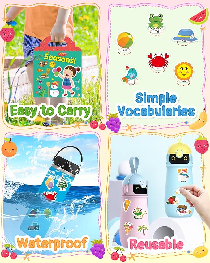 Benresive Reusable Sticker Book for Toddlers 2-4 Years, Fun Travel Stickers for Kids, Waterproof Sticker Books for Toddlers 1-3, Crafts Activities for Todddlers 1-3 2-4 3-5 - Season