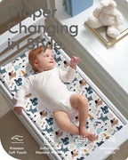 Extra Stretchy Changing Pad Cover, TotBasic Ultra Soft Premium Jersey Knit Changing Pad Sheets, Unisex for Boys Girls, Fits All Standard Changing Tables/Dresser Tops - 2 Pack (Print Dino + Puppy)
