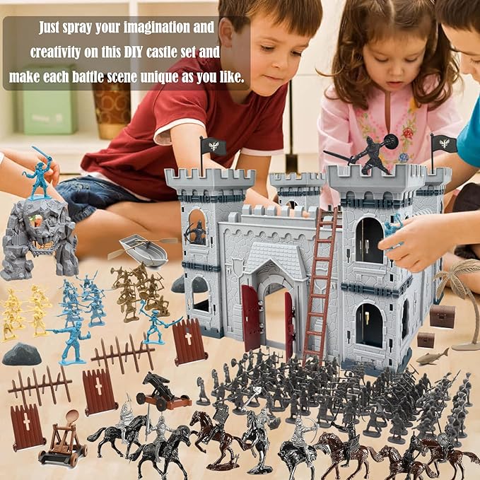 Medieval Castle Knight Toy Soldier Figures Army Men Toys, The Medieval Times Middle Ages DIY Castle Building Toy Piracy Knight Action Figurines with with 20 Piracies, 12 Soldiers, 8 Cavalry