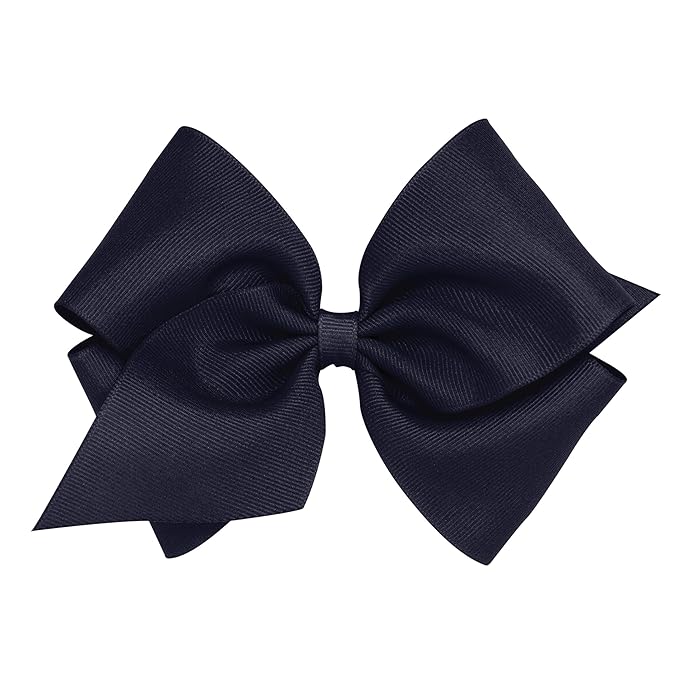 Wee Ones Girls' Plain Wrap Classic Grosgrain Hair Bows on a WeeStay No-Slip Hair Clip, Handmade, Mini King, Navy