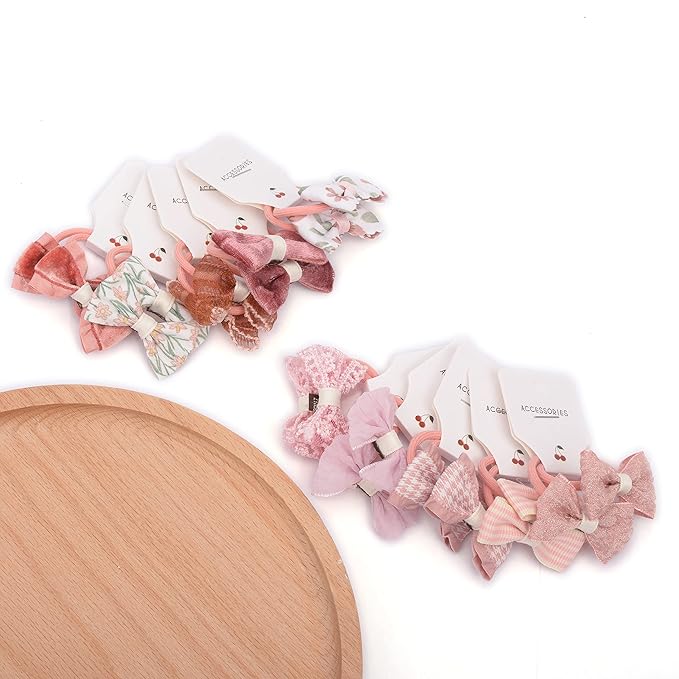 Boutique Baby Bow Hair Accessories - 20 Pcs 1.2 Inch Elastics Ponytail Holders with Bows for Toddlers and Little Girls (Set-A)