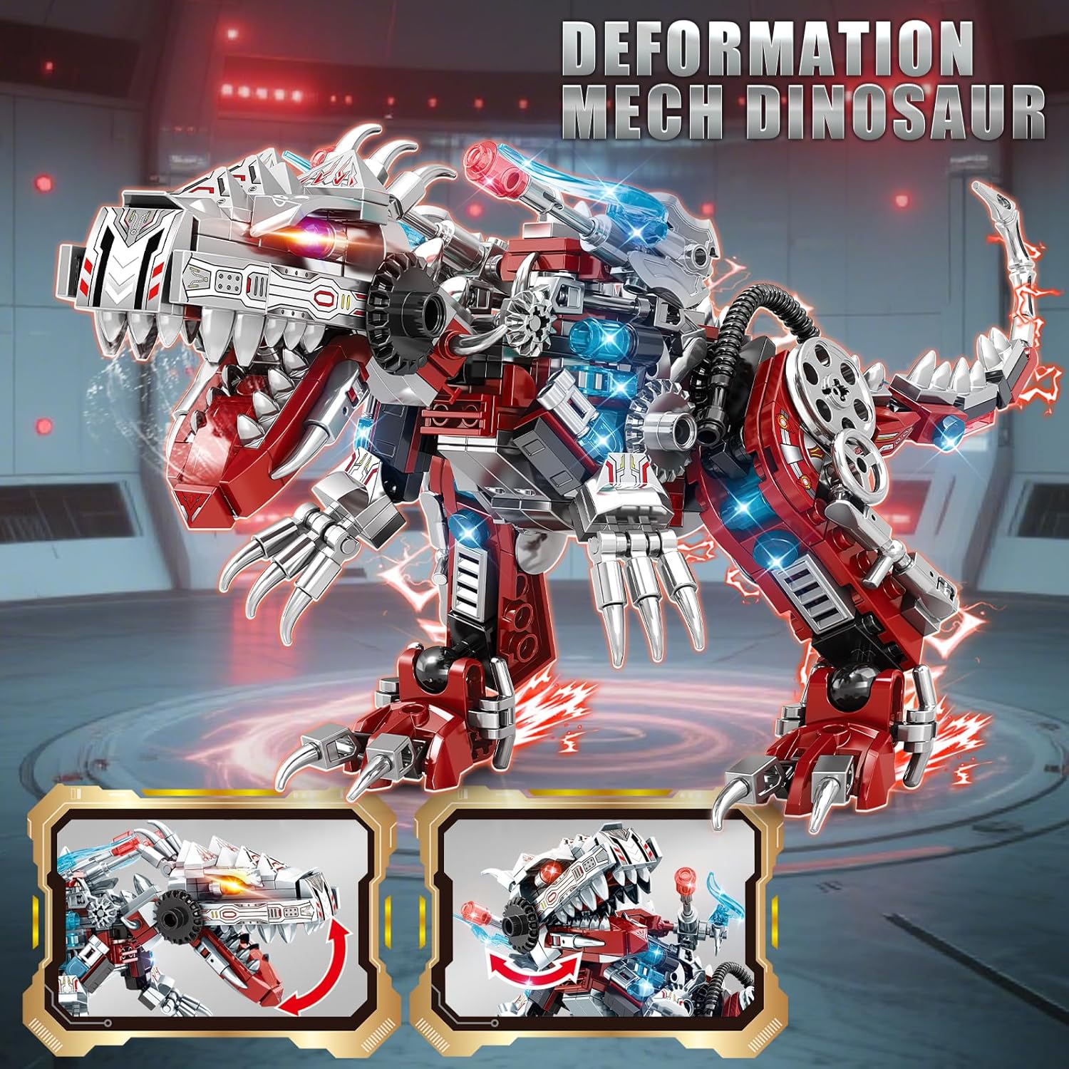 STEM 2 in1 Dinosaurs Building Set, Compatible with Lego Dinosaur Set, Transforming Fighter Jet Building Kit for Adults, Educational Gift Toy for Kids Boys 6-10 (422 PCS)