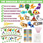 CiyvoLyeen Dinosaur Sewing Craft Kit DIY Kids Craft and Sew Set for Girls and Boys Educational Beginners Sewing Stuffed Animal Felt Plush Ornaments Set of 14 Sewing Kits for Kids Age 8 9 10 11 12