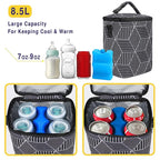 Breastmilk Cooler Bag with Ice Pack Fits 4 Baby Bottles Up to 9 Ounce Insulated Baby Bottle Bag Breast Milk Cooler on The Go with Strap Baby Bottle Cooler Bag for Nursing Mom Daycare or Travel
