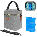 Mancro Insulated Breastmilk Cooler Bag Fits 4 Baby Bottles Up to 9 Ounce，Compact Baby Bottle Travel Bag with Ice Pack for Nursing Mom, Grey