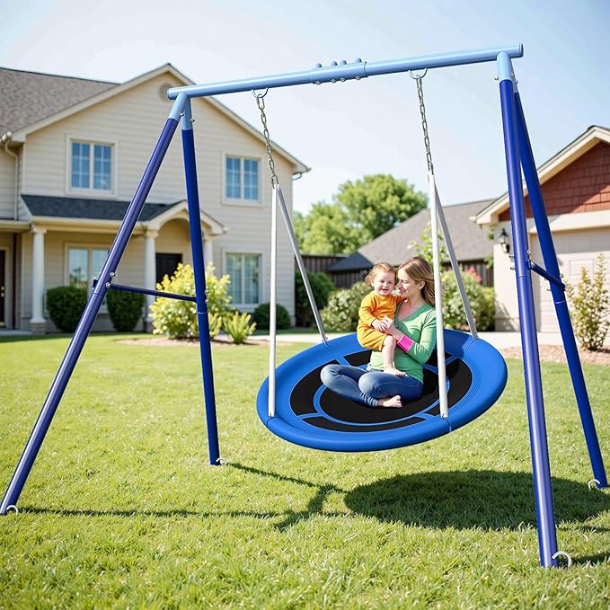Heavy Duty 500lbs Saucer Swing Set - Outdoor Metal Frame Playground Equipment for Backyard, Includes 45'' Tree Swing & Adjustable Steel Stand - Kids/Toddlers Age 3-12
