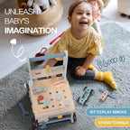 2-in-1 Baby Push Walker - Wooden Push Walker and Tool Toy for Babies - Toddler Learning Activity Walker for Girls Boys 1-3 Years - Educational and Sturdy Construction