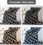 WRENSONGE Checkered Throw Blanket, Black Grey Checkered Soft Cozy Fluffy Warm Hand Made Throw Blankets for Couch, Sofa, Chair, Bed, Picnic,Travel Lightweight Bed Blankets for Men