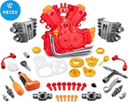 Engine Building Kit, Kids Mechanic Repair Set for Kids Motorcycle Engine，Take Apart Toys-42pc Playset，STEM Engine Model Kit Toy with Cool Lights&Sounds，Educational Toys for 3+ Year Old (red)