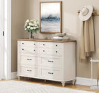 WAMPAT 2-in-1 Kids Dresser for Nursery with 16 Drawers, Off White Baby Dresser Set for Kids Room, Wide Wooden Chests & Dressers for Bedroom, Distressed Storage Organizer for Child’s Room, 54 Inch