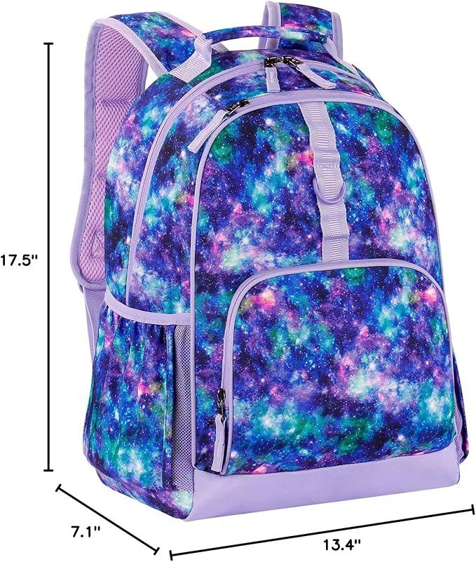 Choco Mocha Galaxy Backpack for Girls, Elementary School Backpack for Girls Ages 6-8 Kids Kindergarten Backpack Bookbag 17 Inch with Chest Strap, Purple