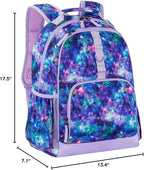 Choco Mocha Galaxy Backpack for Girls, Elementary School Backpack for Girls Ages 6-8 Kids Kindergarten Backpack Bookbag 17 Inch with Chest Strap, Purple