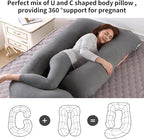 U-Shaped Pregnancy Pillow for Sleeping, Full Body Support for Back, HIPS & Belly -65 Inch Maternity Pillow with Machine Washable Cover | Maternity Essential (Jersey Knit Cotton Gray- 65inch)